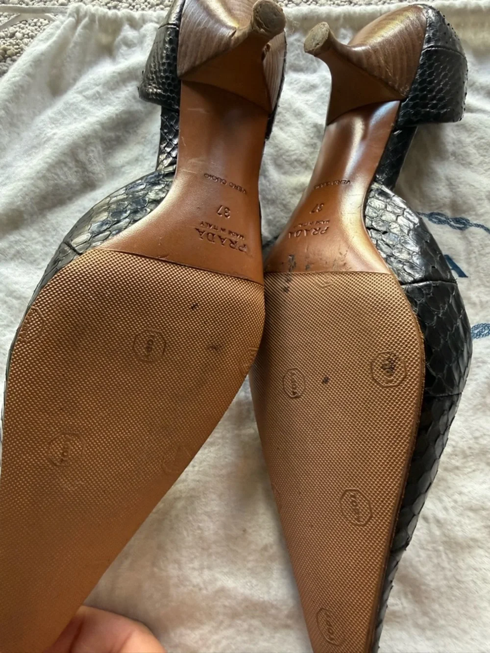 Prada Black Snake-Embossed Pointed D'Orsay Pumps - Picture 3 of 4